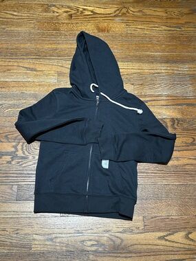 SO Black Zip-Up Hoodie with White Drawstring